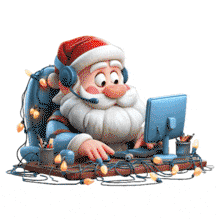 Download this festive PowerPoint Animation featuring Santa Claus using a computer for your holiday presentations.