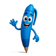 Download this PowerPoint Animation featuring a cheerful blue pen character to enhance your educational presentations.