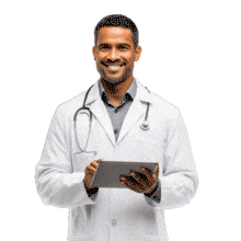 Download this PowerPoint Animation featuring a doctor with a tablet for engaging healthcare presentations.