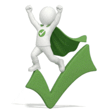 Download this PowerPoint Animation featuring a Superhero Checkmark celebrating success and achievement.