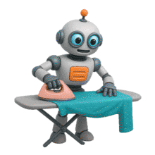 Download this engaging PowerPoint Animation featuring a robot ironing a shirt, perfect for showcasing technology in daily life.