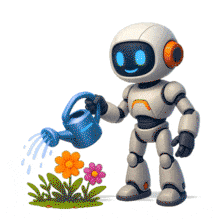 Download this engaging PowerPoint Animation featuring a robot watering flowers to enhance your presentation.