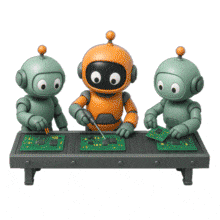 Download this PowerPoint Animation featuring robots assembling electronics to enhance your presentation.