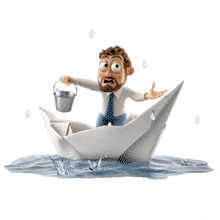 Download this PowerPoint Animation featuring a businessman in a sinking paper boat, perfect for illustrating business challenges.