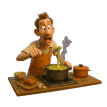 Download this PowerPoint Animation showcasing a humorous cooking disaster with a character making gross food.