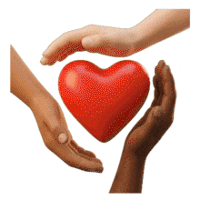 Download this PowerPoint Animation featuring a glossy heart held by hands, perfect for themes of love and unity.