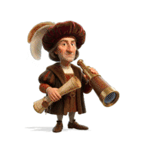 Download this engaging PowerPoint Animation featuring a character with a telescope and map.