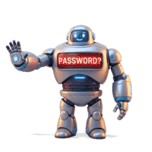 Download this engaging PowerPoint Animation featuring a friendly robot asking for a password.