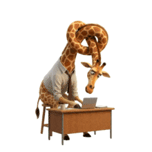 Download this engaging PowerPoint Animation featuring a giraffe worker at a desk.