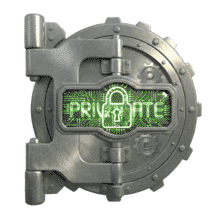 Download this PowerPoint Animation featuring a secure vault door with a glowing private sign.