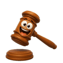Download this engaging PowerPoint Animation featuring a cheerful gavel character.