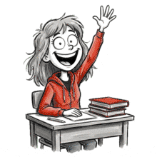 Download this engaging PowerPoint Animation featuring a student raising her hand.