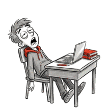Download this PowerPoint Animation featuring a sleepy student at a desk.