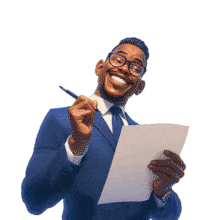 Download this engaging PowerPoint Animation featuring a businessman with a pen.