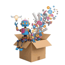 Download this engaging Robot PowerPoint Animation.  Five vibrant gears and a lightbulb inspire creativity and innovation.