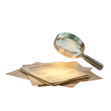 Download this PowerPoint Animation featuring a magnifying glass analyzing documents and approve with a green checkmark.