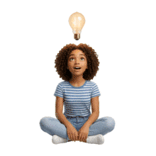 Download this engaging PowerPoint Animation featuring a girl with a lightbulb idea.