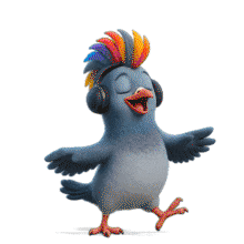 Download this fun PowerPoint Animation featuring a dancing pigeon with vibrant colors.