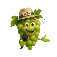 Download this engaging PowerPoint Animation featuring a Green Grapes Reporter character ready to deliver news.