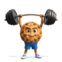 Download this engaging PowerPoint Animation featuring a cookie lifting weights.