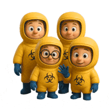 Download this engaging PowerPoint Animation featuring friendly characters waving in hazmat suits.