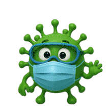 Download this engaging PowerPoint Animation featuring a friendly germ character in a mask.