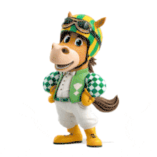 Download this engaging PowerPoint Animation featuring a cheerful horse jockey character.