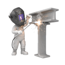 Download our 3D character welding animation. Features realistic sparks and industrial themes. Perfect for manufacturing, safety, and construction decks.