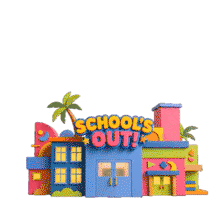Download our School's Out animation. Features tropical palm trees and vibrant colors. Perfect for end-of-year presentations, school events, and teachers.