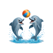 Download this engaging PowerPoint Animation featuring playful dolphins splashing around with a beach ball.