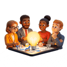 Download this PowerPoint Animation featuring a lightbulb and GIF that showcases creativity and teamwork in a vibrant setting.