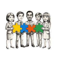 Download this engaging PowerPoint Animation featuring a GIF of a team holding puzzle pieces to represent collaboration and teamwork.