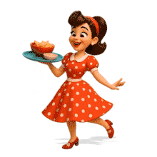 Cheerful Hostess Lifts Food PowerPoint PowerPoint Animation layout preview.