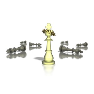 In this piece of clipart a king chess piece symbolizing Christ stands tall as all other kings have fallen.