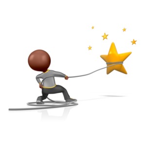 A character ropes a star and pulls it from the sky in this conceptual clipart.