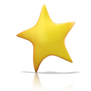 A golden star with arms extended, stands on one of its tips in this animated clipart.