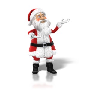 In this holiday clipart Santa Claus gestures with his hands.