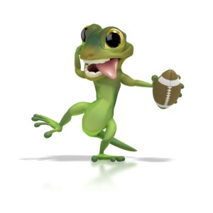 A gecko holds a football in this sports clipart.