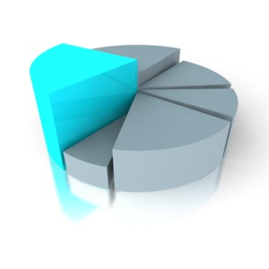 A blue piece of the pie graph emerges in this 3D clipart.