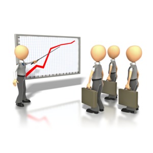 In this business clipart, a group of stick figures watch a presentation.