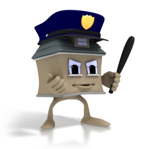 &lt;p&gt;A house dons a police hat and club to represent home security in this clipart.&lt;/p&gt;