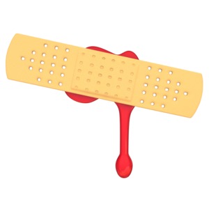 A bandaid covers a bloody area in this clipart.