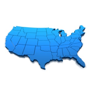 A blue map of the United States appears in this school-related clipart.