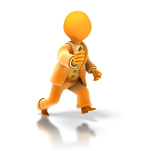 An orange businessman figure is preparing to run in this clipart.