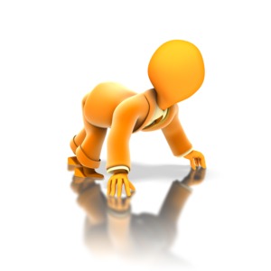 An orange business character lines up on the starting blocks in this clipart.