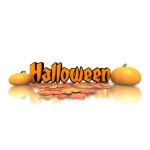 In this clipart a pumpkin stands on each side of Halloween text.