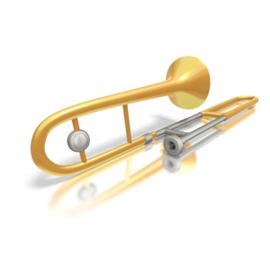 A golden trombone appears in this music-themed clipart.