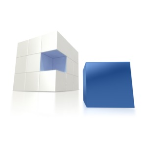 In this animated clipart a blue block stands outside of a group of white blocks.
