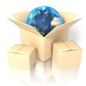 The planet Earth is packed in a cardboard box in this clipart.