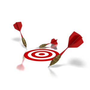 Three red darts have missed the target in this failure or defeat concept.